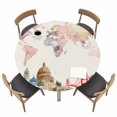 thumbnail image 1 of World Map Fitted Tablecloth with Elastic Edged, Round Table Cloth for Dining Table, Farmhouse Famous Building Tourism Bridge Waterproof Oil Proof Table Cover for Indoor Outdoor 36"-44", 1 of 8