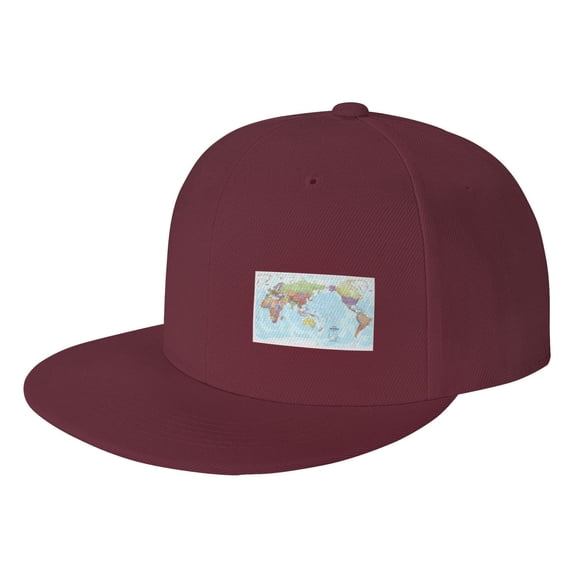 World Map Flat Bill Hats for Men Snapback Skull Skateboard Hats Baseball Cap