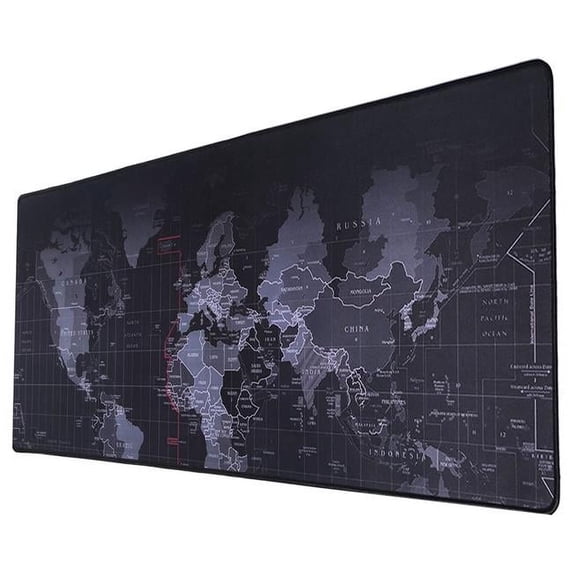 World Map Gaming Mouse Pad 31.0"x11.5" (3.0mm) - Non-Slip Rubber Base, Durable Stitched Edges, Smooth Surface - Black