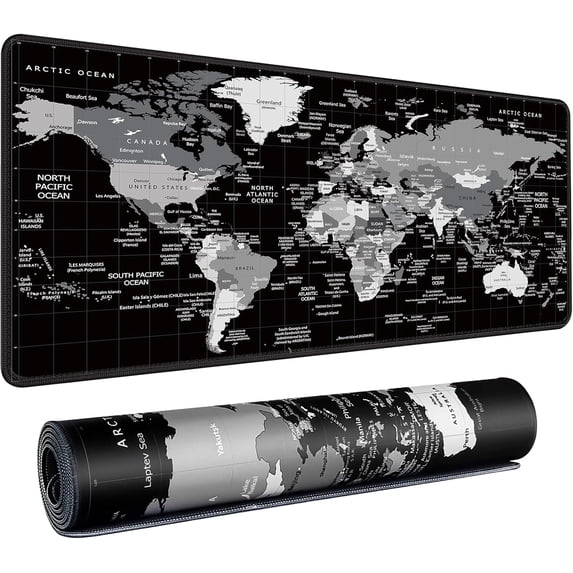 World Map Gaming Mouse Pad Black Desk Mat,Desk Pad XXL Mouse Pads for Desk 35.4x15.7in Mousepad with Stitched Edges,Non-Slip Rubber Base,Waterproof Computer Keyboard Pad for Gamer,Office&Work