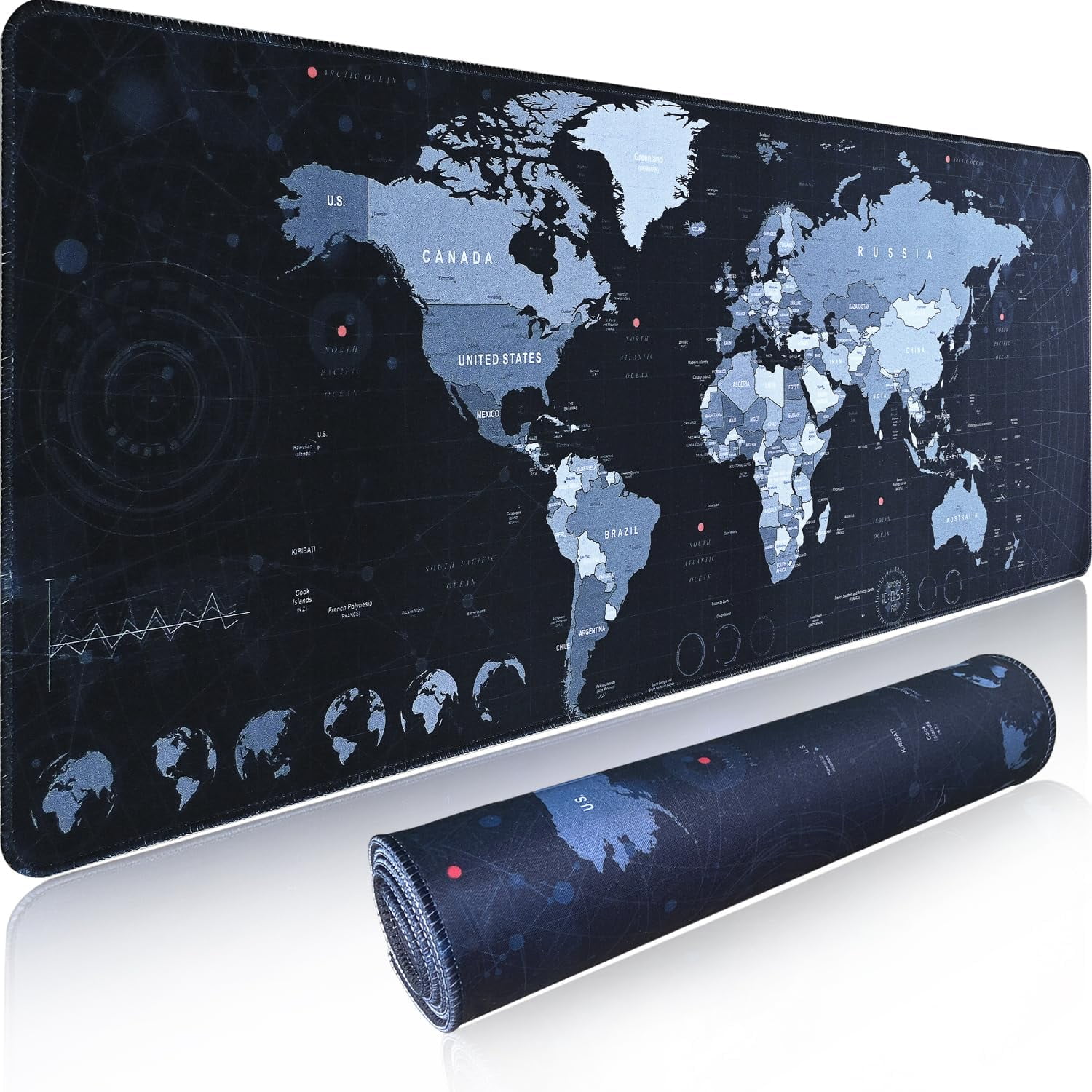 World Map Gaming Mouse Pad Large Desk Mat (31.5 x 11.8in) AntiSlip