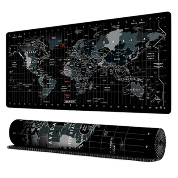 World Map Gaming Mouse Pad Large, Large Gaming Mouse Pad, Black World Map Desk Long Mouse with Keyboard Mouse Pads, Mat