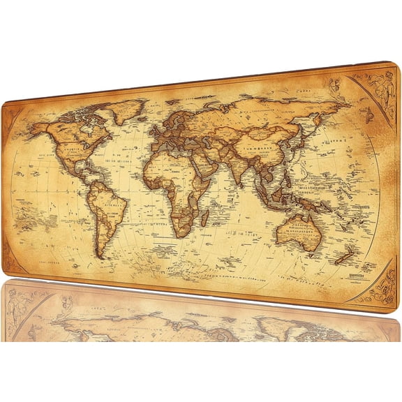 World Map Gaming Pad Large Fantasy Antique Map Mousepad Large Gaming Pad Laptop Keyboard Mat Non-Slip Rubber Base Keyboard Desk Pad for Office Study 31.5"x11.8"