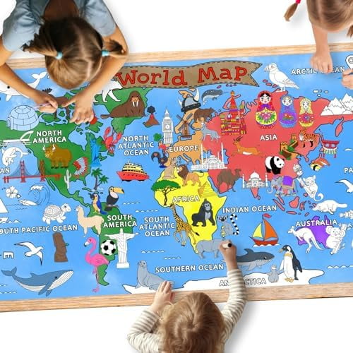World Map Giant Coloring Poster - 31.5x 72 Inches - Versatile Classroom Wall Décor & Birthday Activity - World Map Poster or Table Cover for School Parties and Special Events