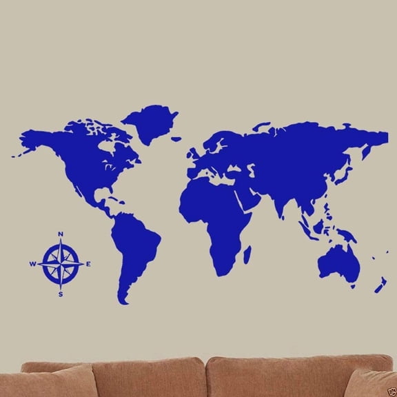 World Map Global Decal Vinyl Wall Art Countries Continents Wall Decal Kids Room Sticker Decor