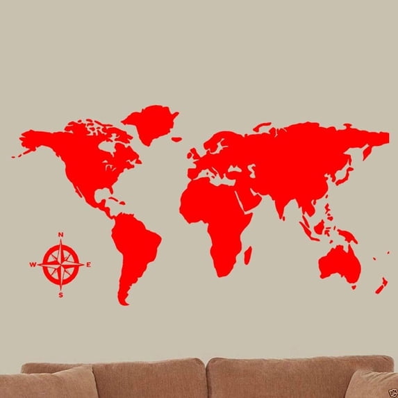 World Map Global Decal Vinyl Wall Art Countries Continents Wall Decal Kids Room Sticker Decor