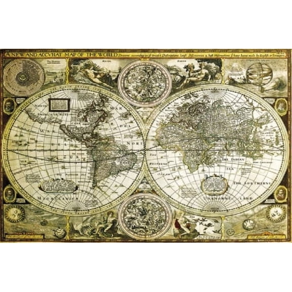 World Map Gold Historical Poster - 22 x 34 inches