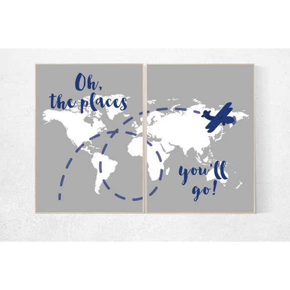 World Map Gray Travel Theme Nursery Poster, Nursery, Home And Gallery Wall Decor