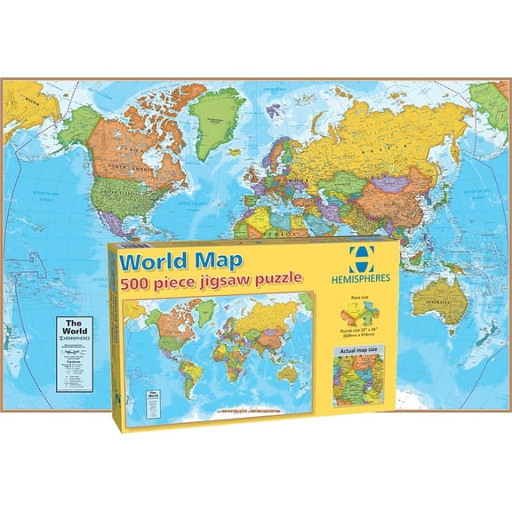 Waypoint Geographic World Map 500-Piece Jigsaw Puzzle, Puzzles For Kids, Jigsaw Puzzles for Endless Fun, Educational Puzzles for Personalized Gifts, 24 x 36