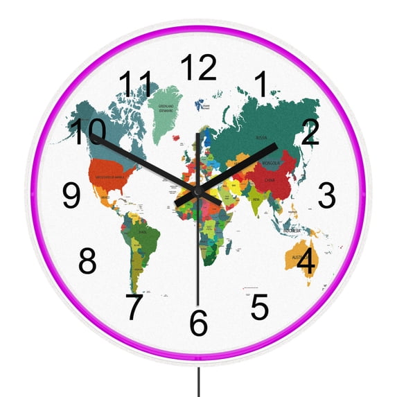 Led Bulbs In House World Map LED Neon Wall Clock for Office Room Silent Quartz Non Ticking ...