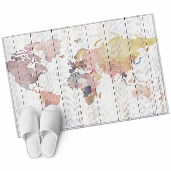 World Map Large Area Rugs for Bedroom Living Room, Soft Non Slip Carpet Bedside Rug, Farmhouse Abstract Illustration Wooden Grain Rectangular Floor Cover Kitchen Accent Rug 2'x3' for Office