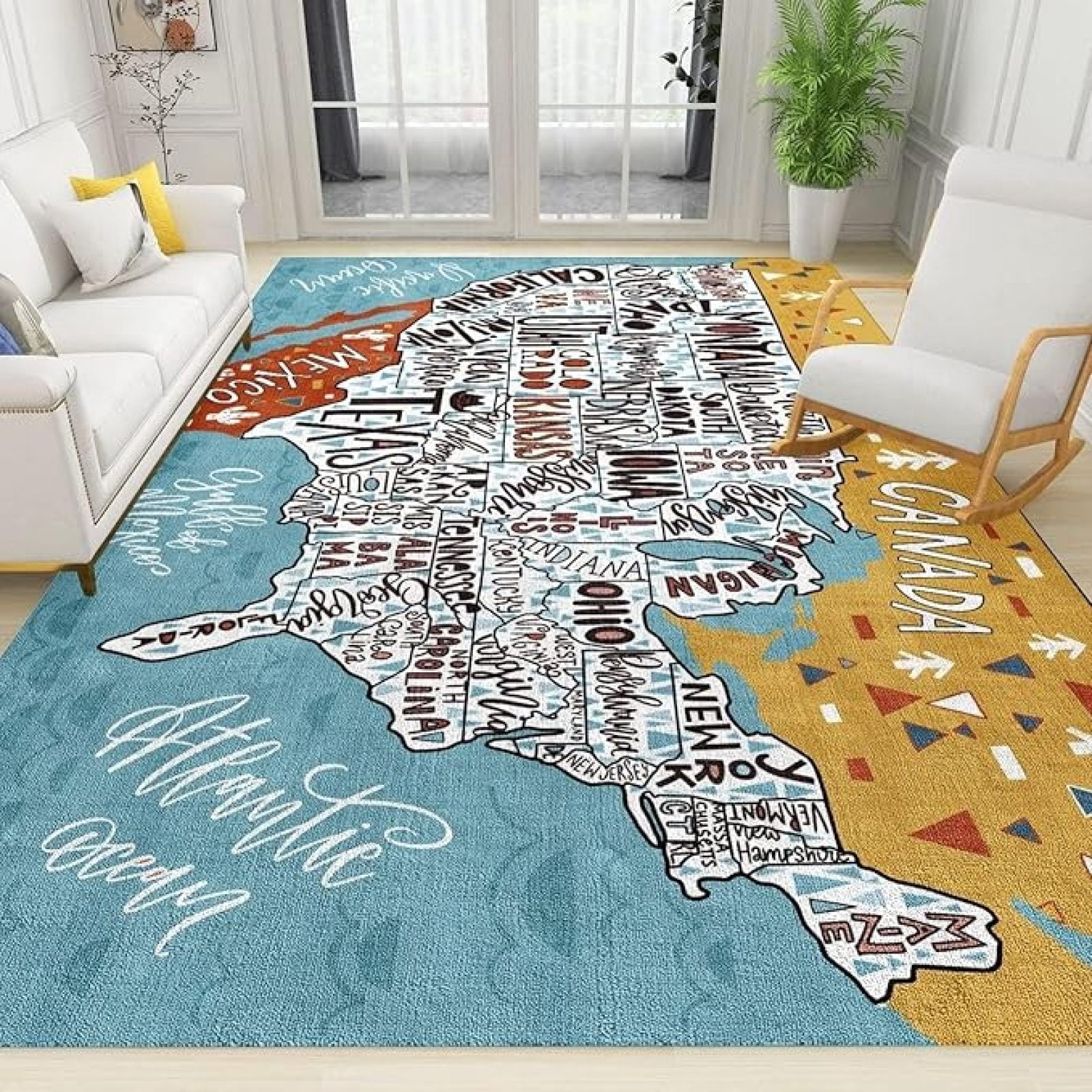 World Map Learning Area Rugs, Travel Map Easy Clean Rug, Soft Non-Skid ...