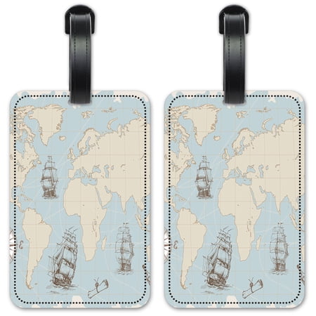 World Map - Luggage ID Tags / Suitcase Identification Cards - Set of 2