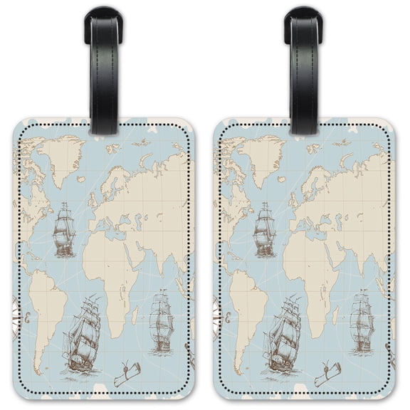 World Map - Luggage ID Tags / Suitcase Identification Cards - Set of 2