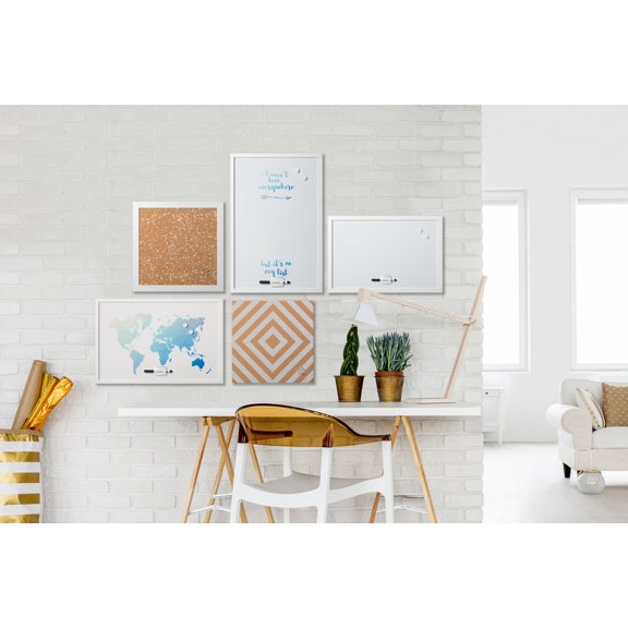 World Map Magnetic Dry-Erase Board, White MDF Frame, 24" X 36"