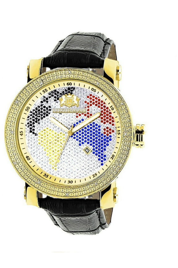 World Map Mens Diamond Watch .18ct