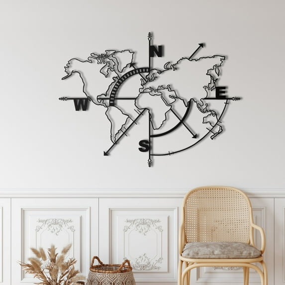 World Map Metal Wall Art for Home and Outside - Wall-Mounted Geometric Metal Wall Decor - Drop Shadow 3D Effect Wall Decoration for Living Room Bedroom