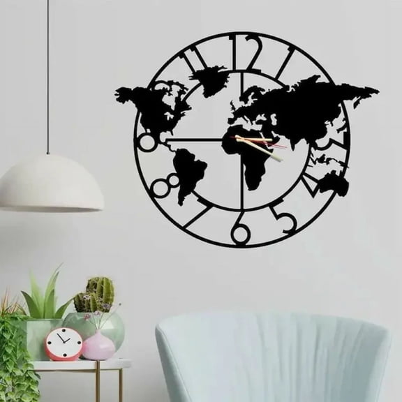 World Map Metal Wall Clock Design 2