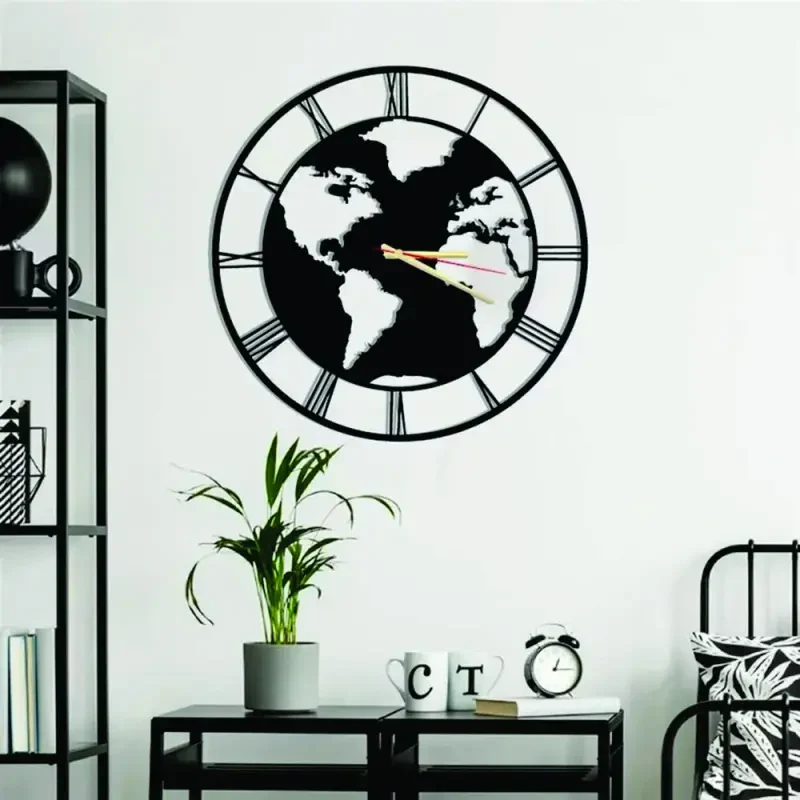 World Map Metal Wall Clock Design 3 - Walmart.com