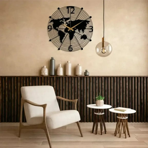 World Map Metal Wall Clock Design 4