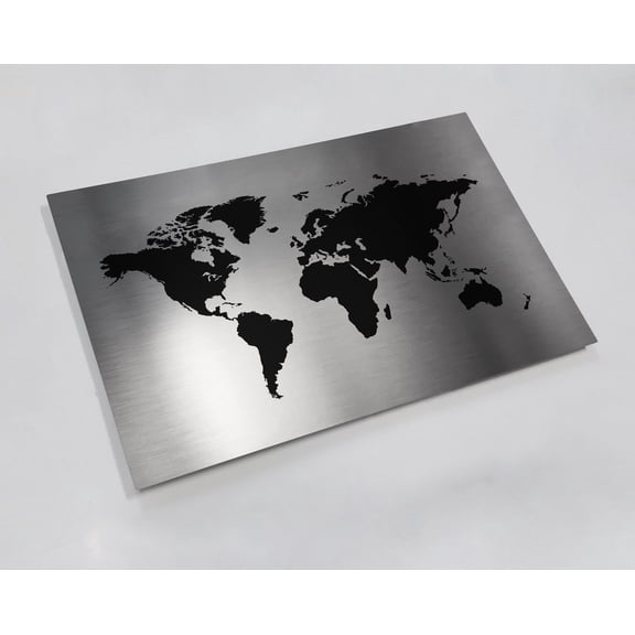 World Map Modern Metal Style Wall Art Decor Unframed Paper Print