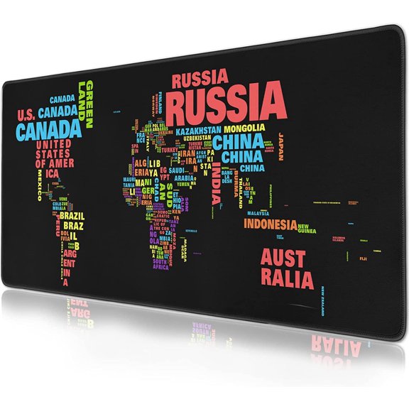 World Map Mouse Pad (31.5x11.8 in) Extended Gaming Mousepad Non-Slip Rubber Base Desk mat for Desktop with Stitched Edges Computer mat for Desk XL