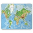 thumbnail image 1 of World Map Mouse Pad, Topographic Map of The World Continents Countries Oceans Mountains, Rectangle Non-Slip Rubber Mousepad, Standard Size, Multicolor, by Ambesonne, 1 of 1