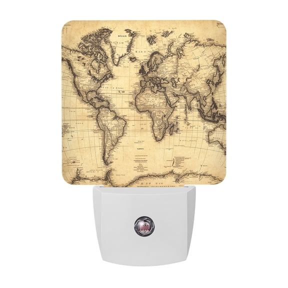 World Map Night Lights, Retro Yellow Plate Line Abstract Smart Auto Dusk to Dawn Sensor Nightlights Plug-in Nightlight for Bedroom Bathroom Living Room Kitchen Hallway