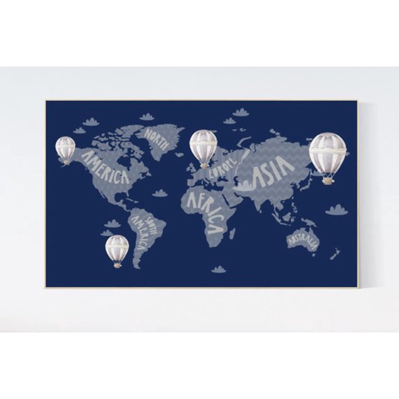 World Map Nursery Art Navy Travel Theme Print
