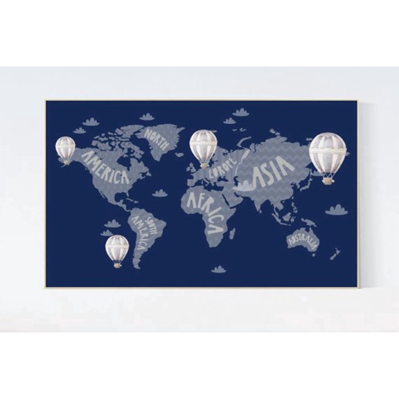 World Map Nursery Art Navy Travel Theme Print