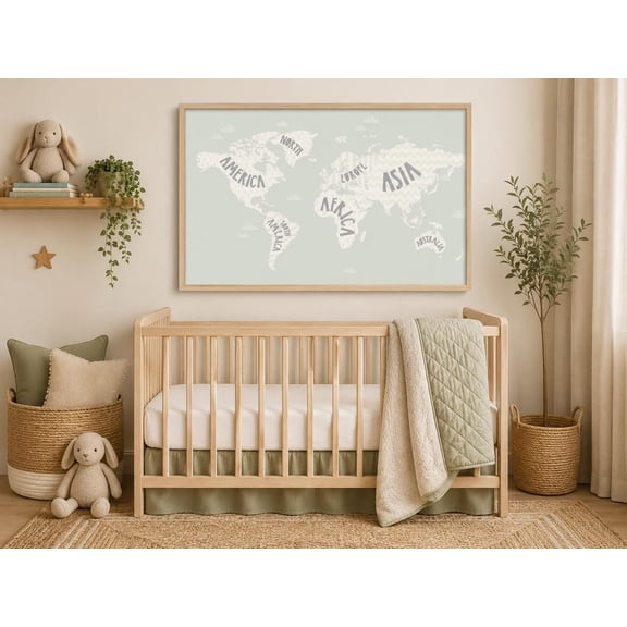 World Map Nursery Print Mint Green Room Wall Art
