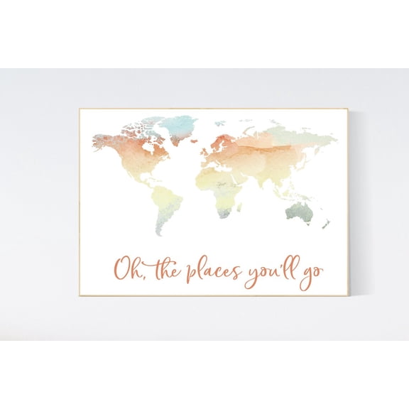 World Map Nursery Print Neutral Earth Tones