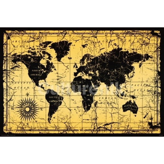 World Map Old Style Poster Print Poster - 22 x 34 inches