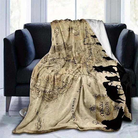 World Map Pattern Flannel Fleece Blanket, Polyester Knit Fabric, All-Season RV Decor, Warm Car Interior Throw, Vintage Travel Design, Cozy Home Decor RV Bedding