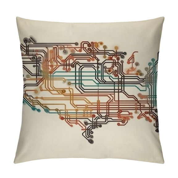 World Map Pillow Sham, Underground Map of America with Colorful Retro Design New World Western Theme, Decorative Standard Size Printed Pillowcase, Multicolor