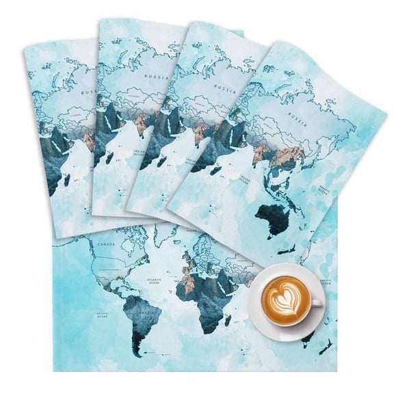 World Map Placemats Set of 1 Blue Map Abstract Place Mats Washable Table Mats for Party Kitchen Dining Decoration, 13 X 19 Inch