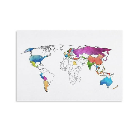 World Map Poster Decorative Painting Canvas Wall Art Living Room Posters Bedroom Painting,Unframe-style,16x24inch(40x60cm)
