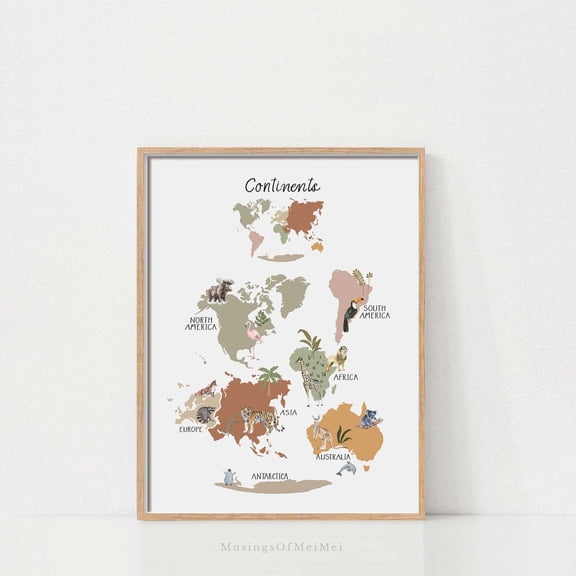 World Map Poster For Nursery Animal Posternursery Art Children Playroom Safari Wall Poster, Unframed Poster Size 12x18