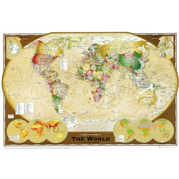 World Map Poster Large Classroom USA Wall Print, 24"x36", Unframed, Multicolor