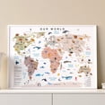thumbnail image 1 of World Map Poster Printable Educational Wall Art with Animals, Continents, Oceans & Countries Clipart Style Map Print, Unframed Paper Poster 16x20in, 1 of 4