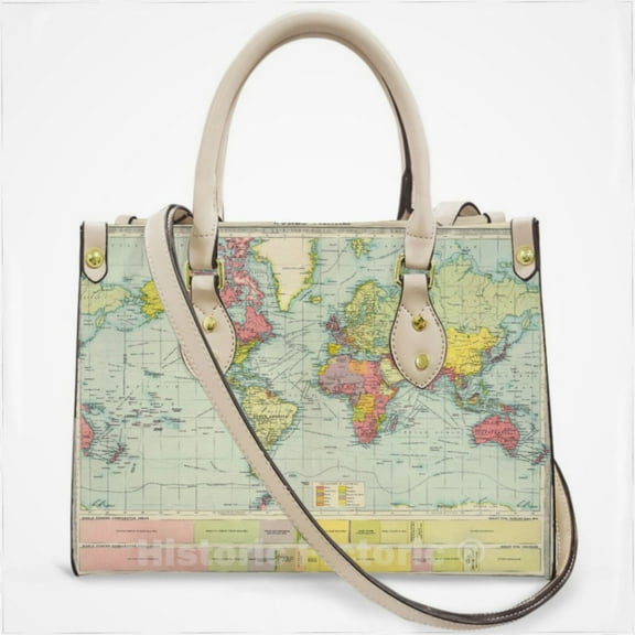 World Map Print Cross Body Bags For Women Small Leather Female Handbags Fashion Top-Handle Totes