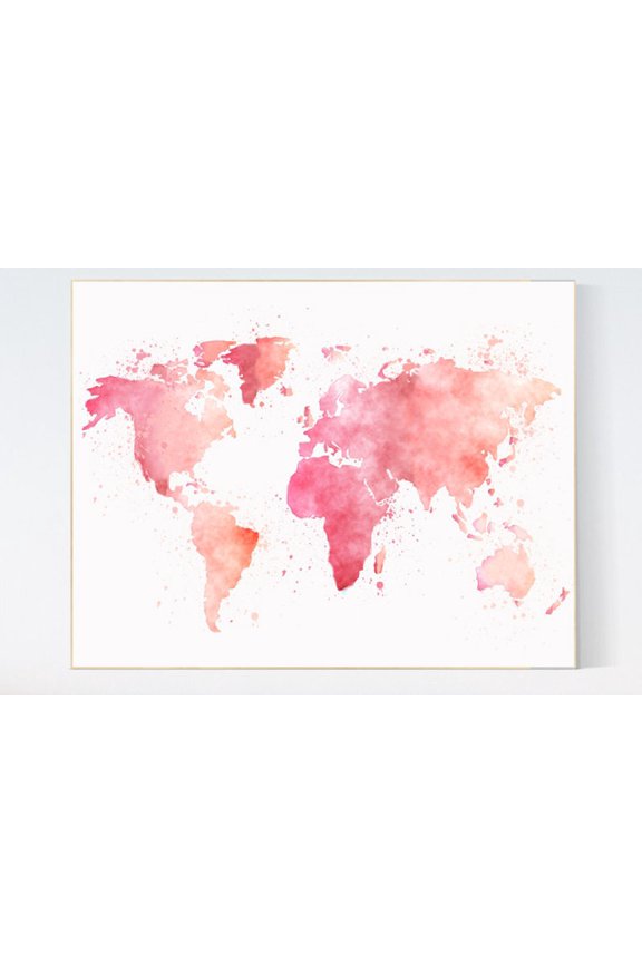 World Map Print Pink Nursery Travel Theme Art