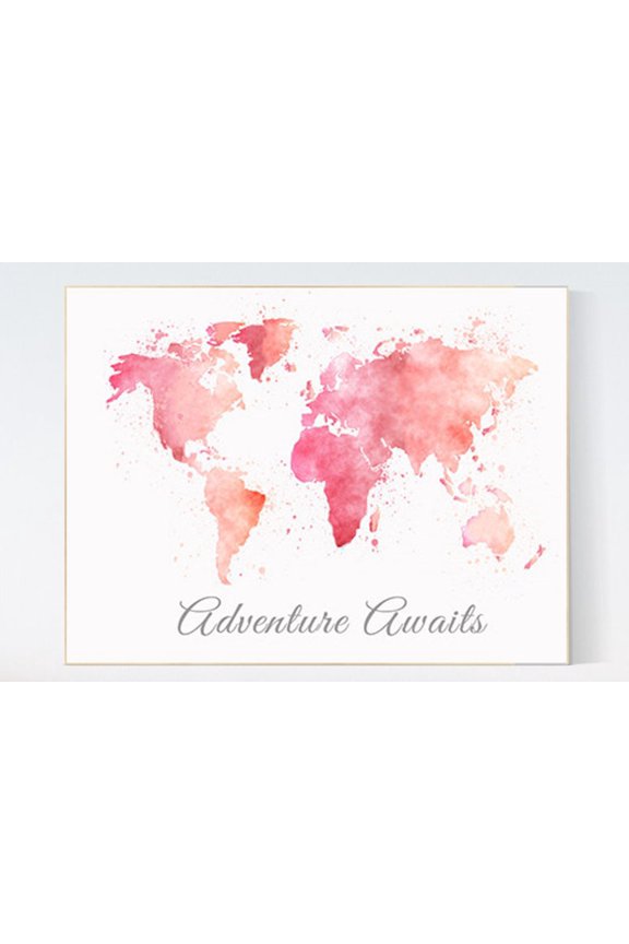 World Map Print Pink Travel Nursery Art