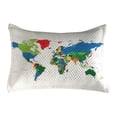 thumbnail image 1 of World Map Quilted Pillowcover, Colorful Political Map Borders Between Countries Different Nations and Cultures, Standard King Size Accent Pillow Cover for Bedroom, 36" x 20", Multicolor, by Ambesonne, 1 of 2