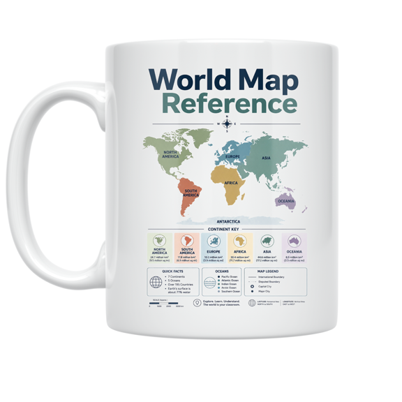 World Map Reference Design - Geography Enthusiast - 11 oz Ceramic Coffee Mug