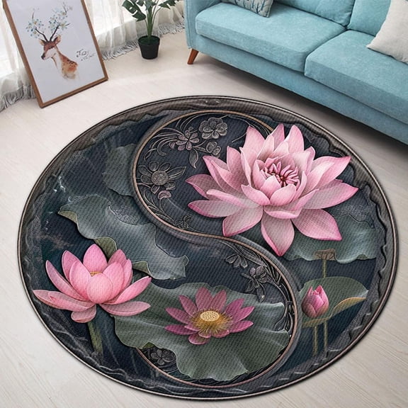 World Map Round Area Rug, educational globe circle carpet for kids room, classroom or study, soft washable non-slip floor mat, travel themed learning décor