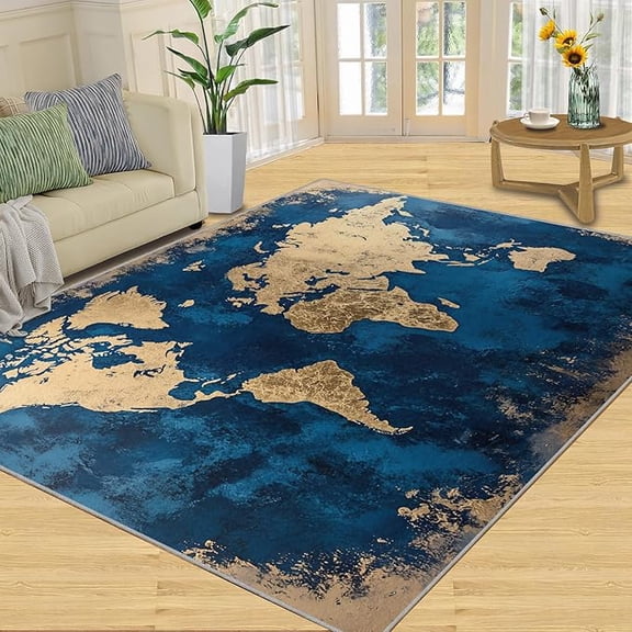 World Map Rug & Home Decor, Blue Map Rugs for Bedroom, Retro Washable Rugs for Living Room, Non Slip Area Rug, Housewarming Gifts & Indoor Floor Mats 2 x 3ft