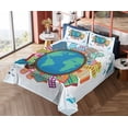 thumbnail image 1 of Ambesonne World Map Fitted & Top Sheet Set with Shams, Urban Life World Motif, Multicolor, 1 of 5