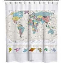World Map Shower Curtain 66x72in Fabric Shower Curtains with 12 Plastic Hooks for Home Decor Wall Map Bathroom Curtain