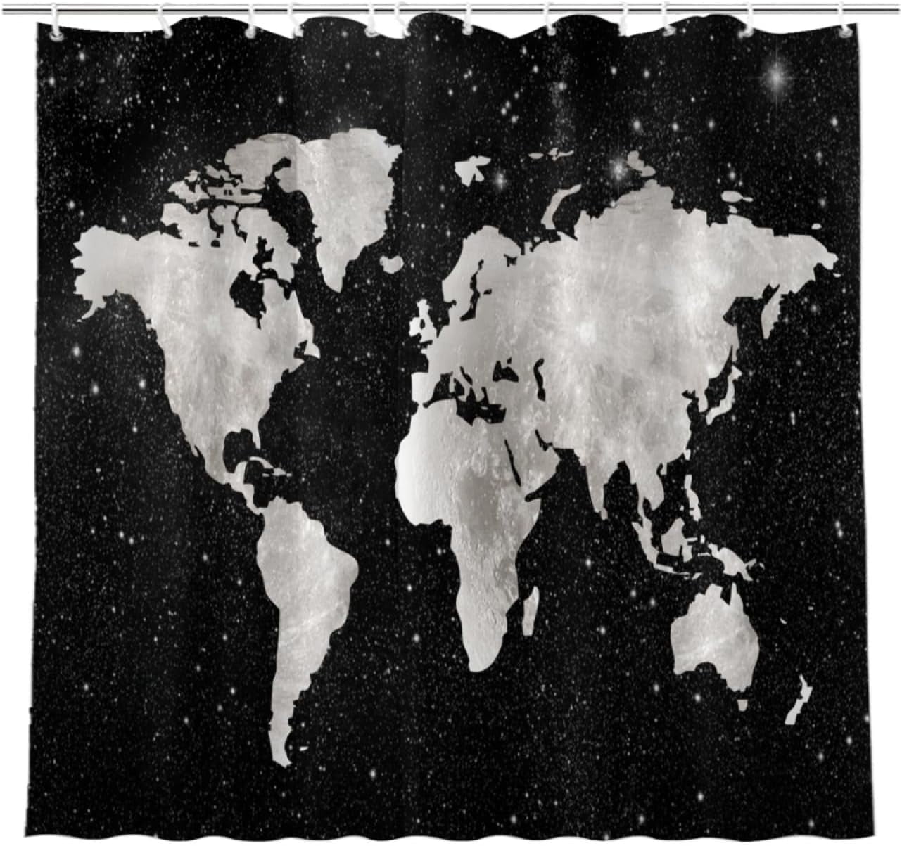 World Map Shower Curtain for Bathroom, Black Earth Map of The World ...